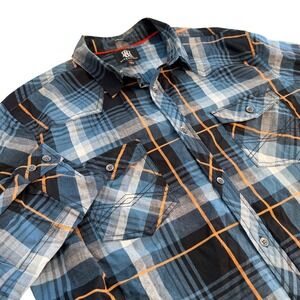 Rock & Republic Mens XXL Blue Plaid Western Long Sleeve Shirt Cowboy Country